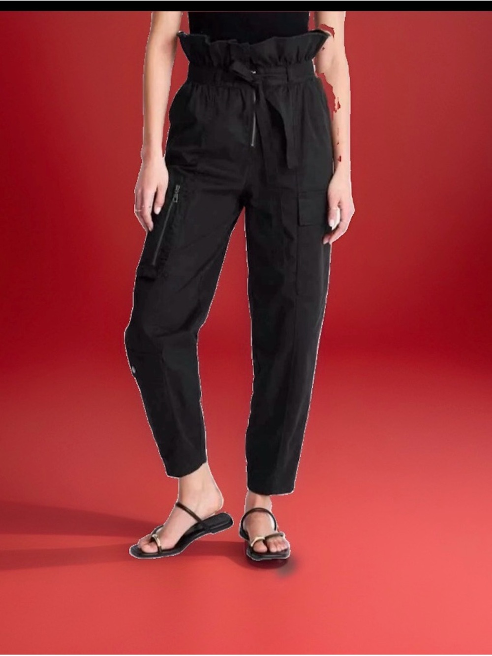 Future collective size 8 Black Paperbag Waist Cargo Pants - Women 100 % cotton